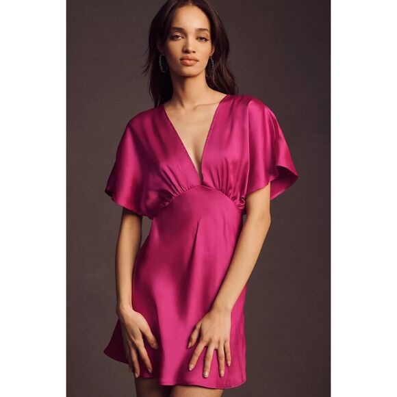 NWT BHLDN Leila Stretch Satin Deep-V Mini Dress size S - Picture 6 of 7